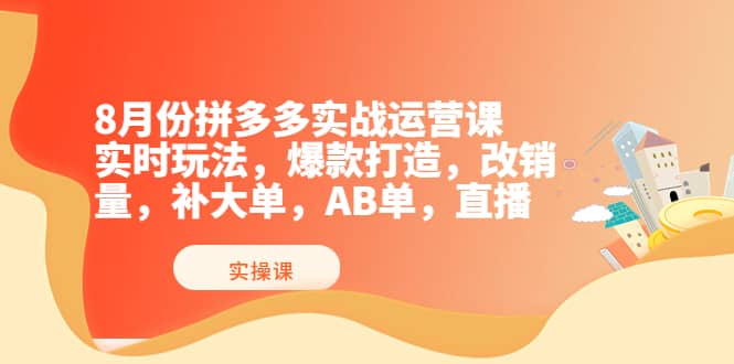 8月份拼多多实战运营课，实时玩法，爆款打造，改销量，补大单，AB单，直播69网创吧-网创项目资源站-副业项目-创业项目-搞钱项目69网创吧