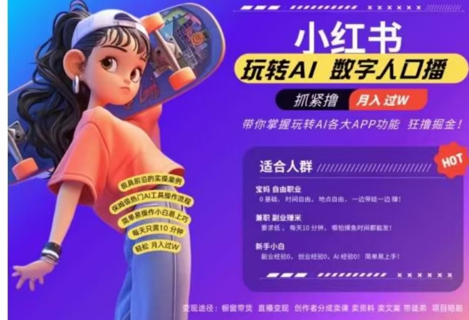 小红书数字人暴力起号，AI改写文案，流量火爆月入破W轻松拿捏，再也不用费劲录口播69网创吧-网创项目资源站-副业项目-创业项目-搞钱项目69网创吧