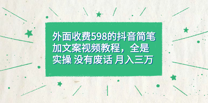 外面收费598抖音简笔加文案教程，全是实操 没有废话 月入三万（教程+资料）69网创吧-网创项目资源站-副业项目-创业项目-搞钱项目69网创吧