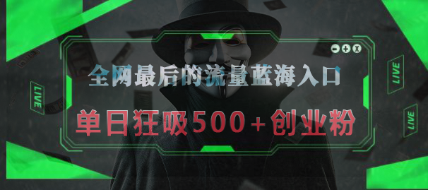 全网最后的流量蓝海入口，半小时引流50+创业粉，单日狂吸500+创业粉69网创吧-网创项目资源站-副业项目-创业项目-搞钱项目69网创吧