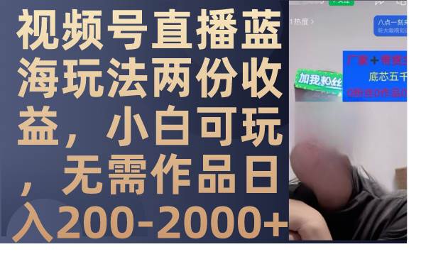 视频号直播蓝海玩法两份收益，小白可玩，无需作品日入200-2000+69网创吧-网创项目资源站-副业项目-创业项目-搞钱项目69网创吧