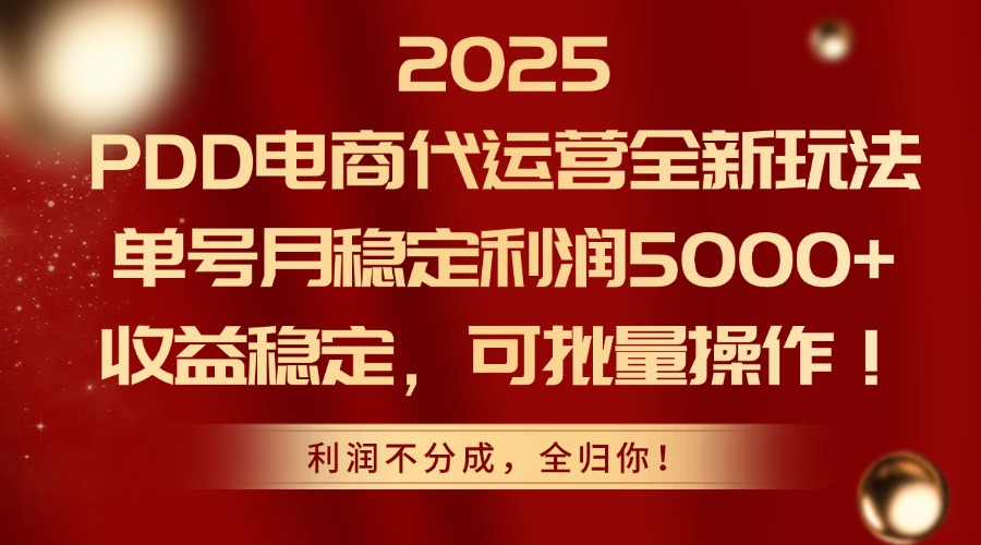 2025 PDD电商代运营全新玩法，单号月稳定利润5000+，收益稳定，可批量操作！69网创吧-网创项目资源站-副业项目-创业项目-搞钱项目69网创吧