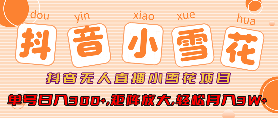 抖音无人直播，小雪花项目，单号日入300+,矩阵放大,轻松月入3W+69网创吧-网创项目资源站-副业项目-创业项目-搞钱项目69网创吧