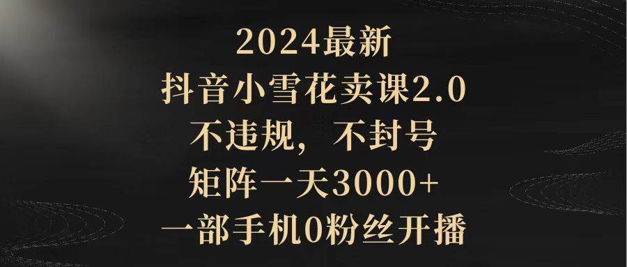 2024最新抖音小雪花卖课2.0 不违规 不封号 矩阵一天3000+一部手机0粉丝开播69网创吧-网创项目资源站-副业项目-创业项目-搞钱项目69网创吧