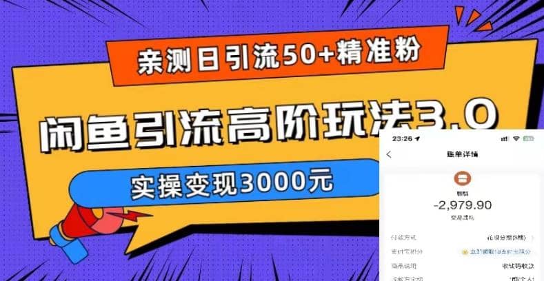 实测日引50+精准粉，闲鱼引流高阶玩法3.0，实操变现3000元69网创吧-网创项目资源站-副业项目-创业项目-搞钱项目69网创吧