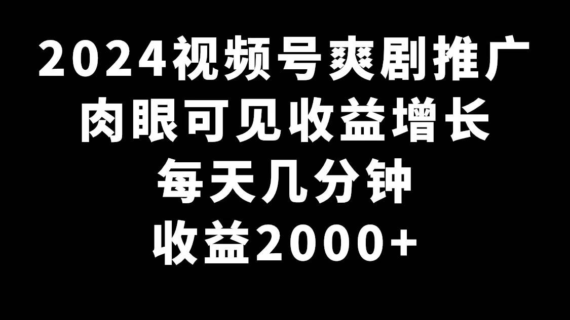 2024视频号爽剧推广，肉眼可见的收益增长，每天几分钟收益2000+69网创吧-网创项目资源站-副业项目-创业项目-搞钱项目69网创吧