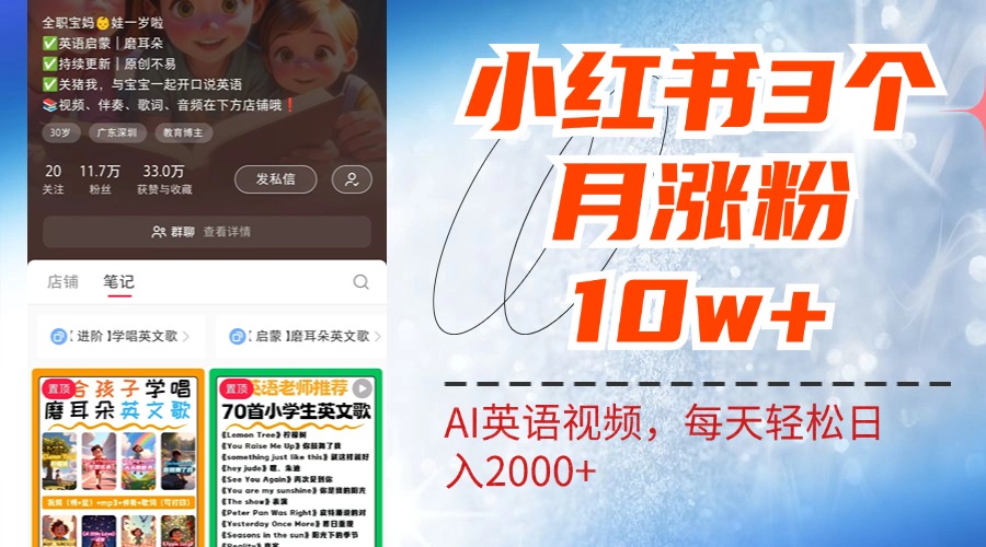 小红书三个月涨粉10W！AI英语视频0成本制作，每天轻松日入2000+69网创吧-网创项目资源站-副业项目-创业项目-搞钱项目69网创吧