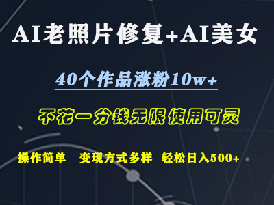 AI老照片修复+AI美女玩发  40个作品涨粉10w+  不花一分钱使用可灵  操作简单  变现方式多样话   轻松日去500+69网创吧-网创项目资源站-副业项目-创业项目-搞钱项目69网创吧