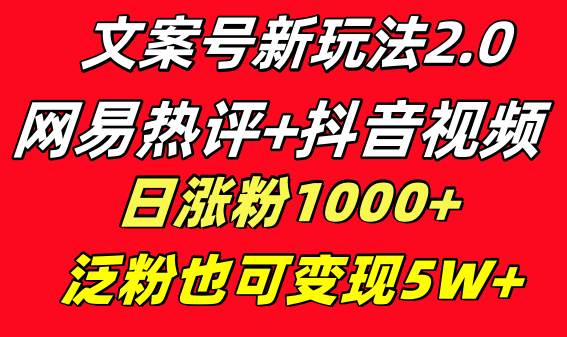 文案号新玩法 网易热评+抖音文案 一天涨粉1000+ 多种变现模式 泛粉也可变现69网创吧-网创项目资源站-副业项目-创业项目-搞钱项目69网创吧