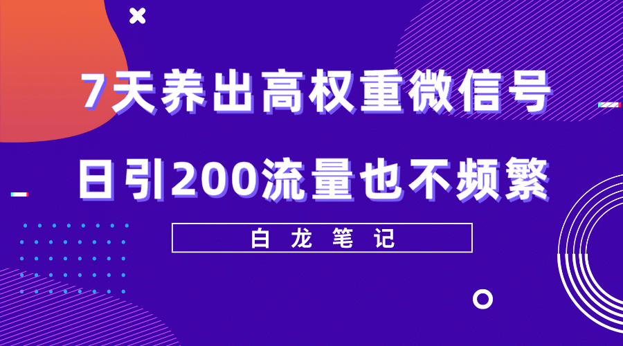 7天养出高权重微信号，日引200流量也不频繁，方法价值3680元69网创吧-网创项目资源站-副业项目-创业项目-搞钱项目69网创吧