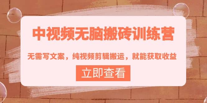 中视频无脑搬砖训练营：无需写文案，纯视频剪辑搬运，就能获取收益69网创吧-网创项目资源站-副业项目-创业项目-搞钱项目69网创吧