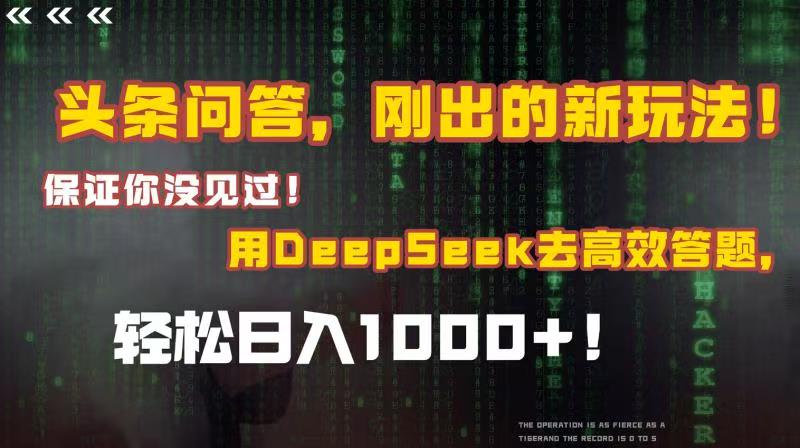 头条问答，刚出的新玩法！保证你没见过！结合Deepseek高效答题，轻松日入1000+69网创吧-网创项目资源站-副业项目-创业项目-搞钱项目69网创吧