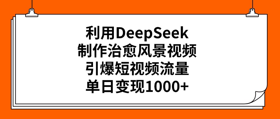 利用DeepSeek，制作治愈风景视频，引爆短视频流量，单日变现1000+69网创吧-网创项目资源站-副业项目-创业项目-搞钱项目69网创吧