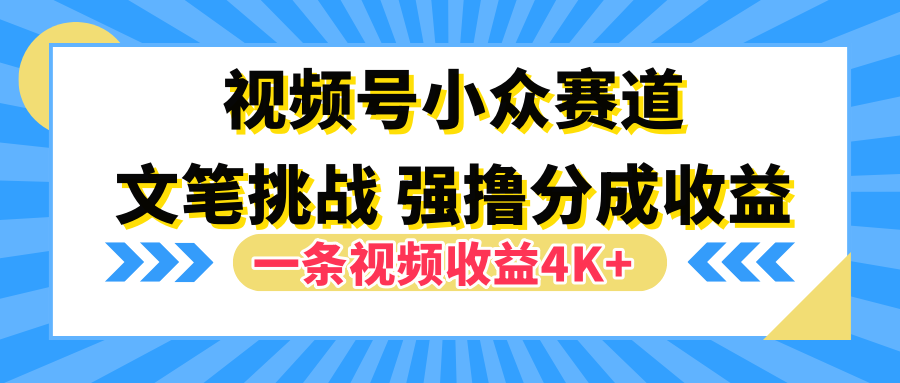 视频号小众赛道，文笔挑战，一条视频收益4K+69网创吧-网创项目资源站-副业项目-创业项目-搞钱项目69网创吧