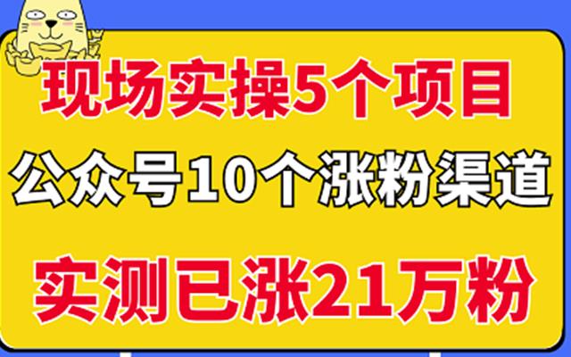 现场实操5个公众号项目，10个涨粉渠道，实测已涨21万粉！69网创吧-网创项目资源站-副业项目-创业项目-搞钱项目69网创吧
