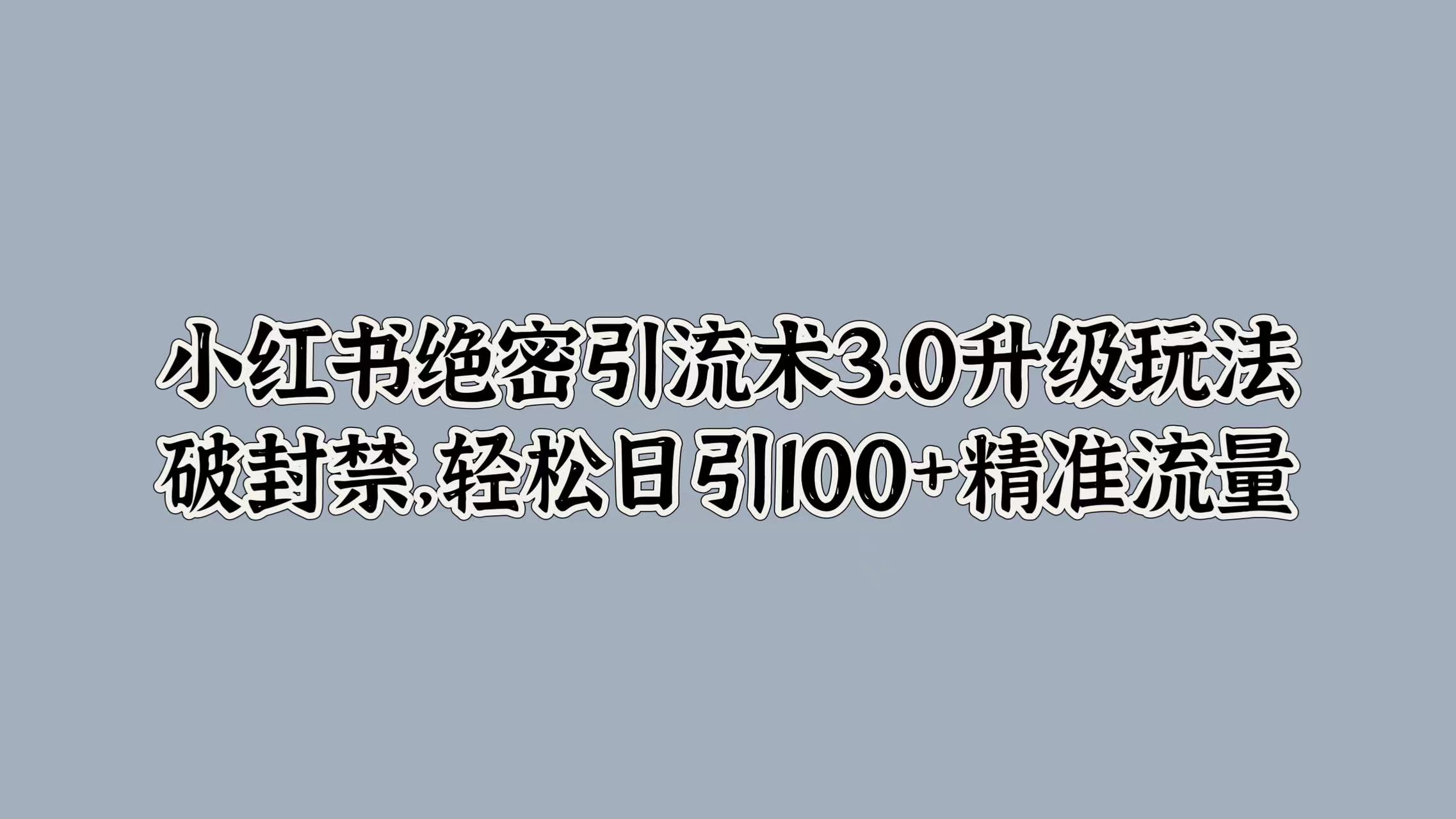 小红书绝密引流术3.0升级玩法，破封禁，轻松日引100+精准流量69网创吧-网创项目资源站-副业项目-创业项目-搞钱项目69网创吧