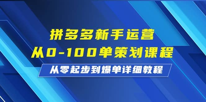 拼多多新手运营从0-100单策划课程，从零起步到爆单详细教程69网创吧-网创项目资源站-副业项目-创业项目-搞钱项目69网创吧