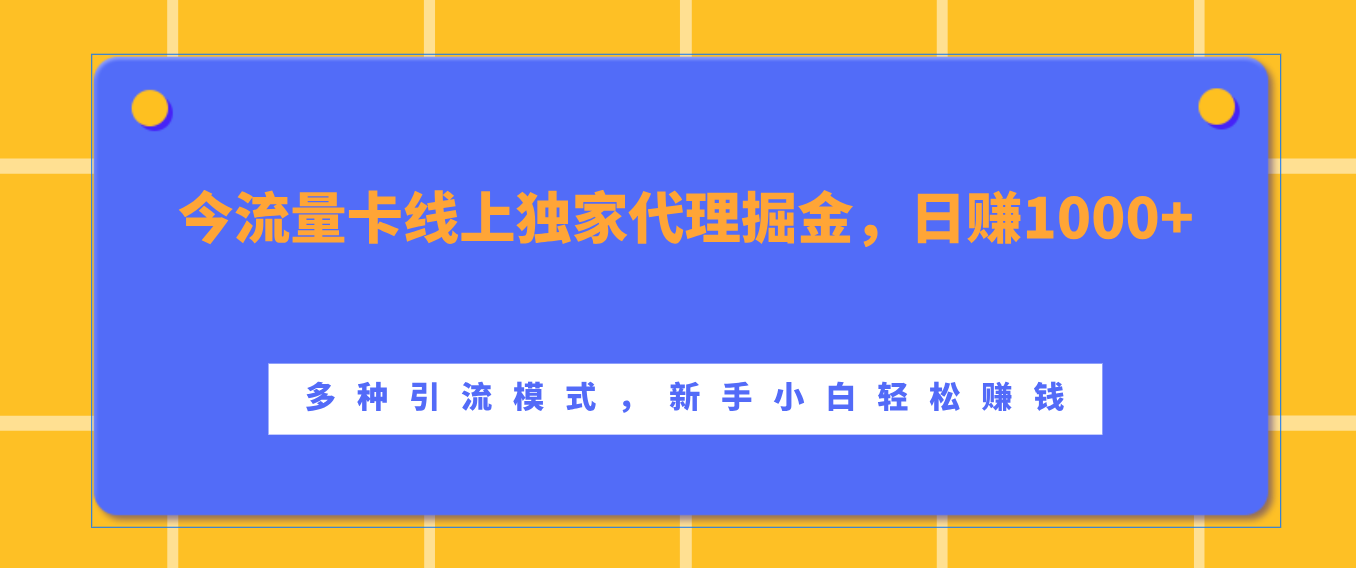 流量卡线上独家代理掘金,日赚1000+ ,多种引流模式,新手小白轻松赚钱69网创吧-网创项目资源站-副业项目-创业项目-搞钱项目69网创吧