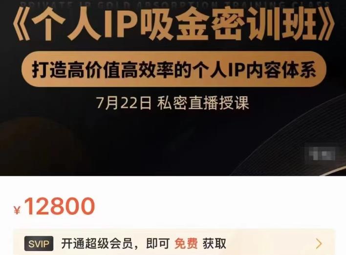 个人IP吸金密训班，打造高价值高效率的个人IP内容体系（价值12800元）69网创吧-网创项目资源站-副业项目-创业项目-搞钱项目69网创吧