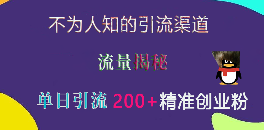 不为人知的引流渠道，流量揭秘，实测单日引流200+精准创业粉69网创吧-网创项目资源站-副业项目-创业项目-搞钱项目69网创吧