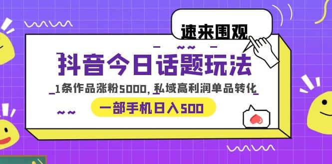抖音今日话题玩法，1条作品涨粉5000，私域高利润单品转化 一部手机日入50069网创吧-网创项目资源站-副业项目-创业项目-搞钱项目69网创吧
