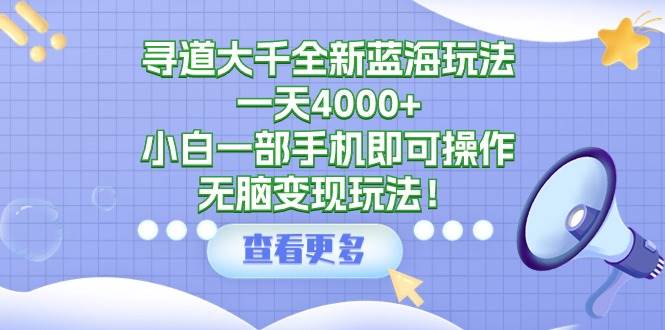 寻道大千全新蓝海玩法，一天4000+，小白一部手机即可操作，无脑变现玩法！69网创吧-网创项目资源站-副业项目-创业项目-搞钱项目69网创吧