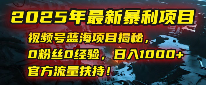 2025年最新暴利项目：视频号蓝海项目揭秘，0粉丝0经验，日入1000+，官方流量扶持！69网创吧-网创项目资源站-副业项目-创业项目-搞钱项目69网创吧