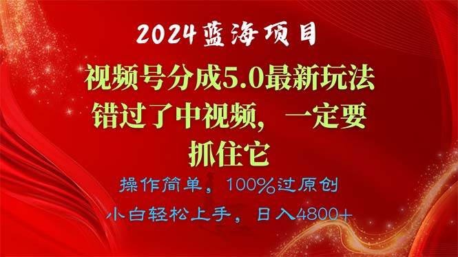 2024蓝海项目，视频号分成计划5.0最新玩法，错过了中视频，一定要抓住…69网创吧-网创项目资源站-副业项目-创业项目-搞钱项目69网创吧