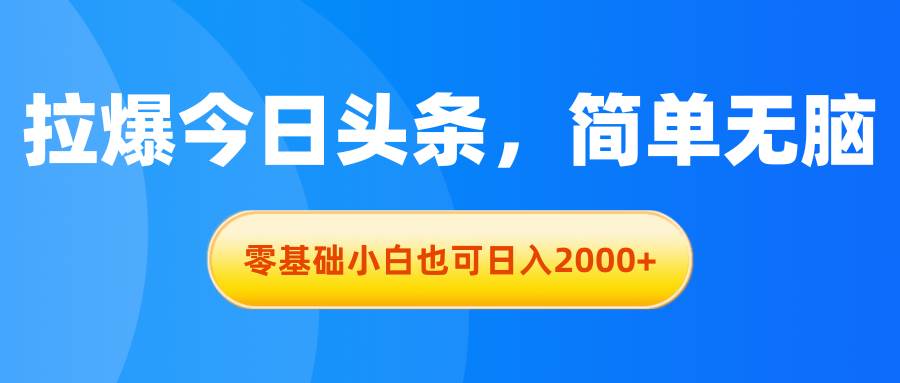 拉爆今日头条，简单无脑，零基础小白也可日入2000+69网创吧-网创项目资源站-副业项目-创业项目-搞钱项目69网创吧