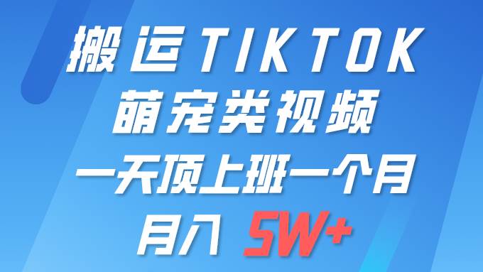 一键搬运TIKTOK萌宠类视频 一部手机即可操作 所有平台均可发布 轻松月入5W+69网创吧-网创项目资源站-副业项目-创业项目-搞钱项目69网创吧