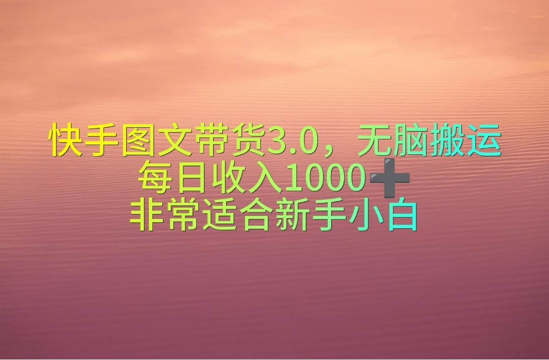 快手图文带货3.0，无脑搬运，每日收入1000＋，非常适合新手小白69网创吧-网创项目资源站-副业项目-创业项目-搞钱项目69网创吧