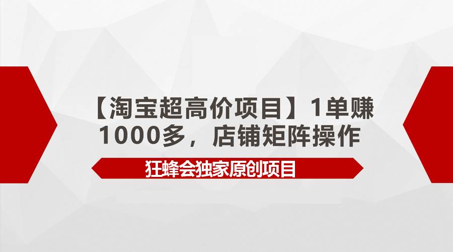 【淘宝超高价项目】1单赚1000多，店铺矩阵操作69网创吧-网创项目资源站-副业项目-创业项目-搞钱项目69网创吧