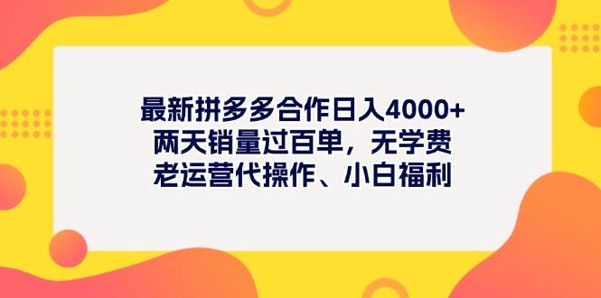 最新拼多多项目日入4000+两天销量过百单，无学费、老运营代操作、小白福利69网创吧-网创项目资源站-副业项目-创业项目-搞钱项目69网创吧