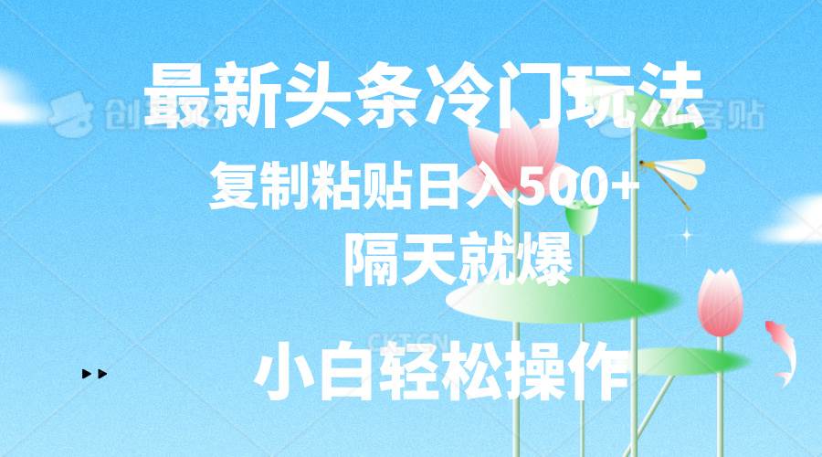 最新头条冷门玩法，隔天就爆，复制粘贴日入500+69网创吧-网创项目资源站-副业项目-创业项目-搞钱项目69网创吧