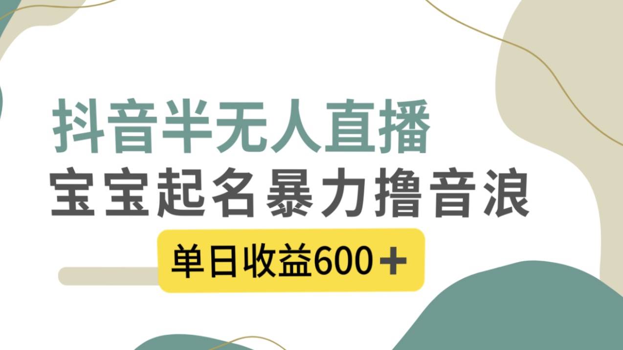抖音半无人直播，宝宝起名，暴力撸音浪，单日收益600+69网创吧-网创项目资源站-副业项目-创业项目-搞钱项目69网创吧