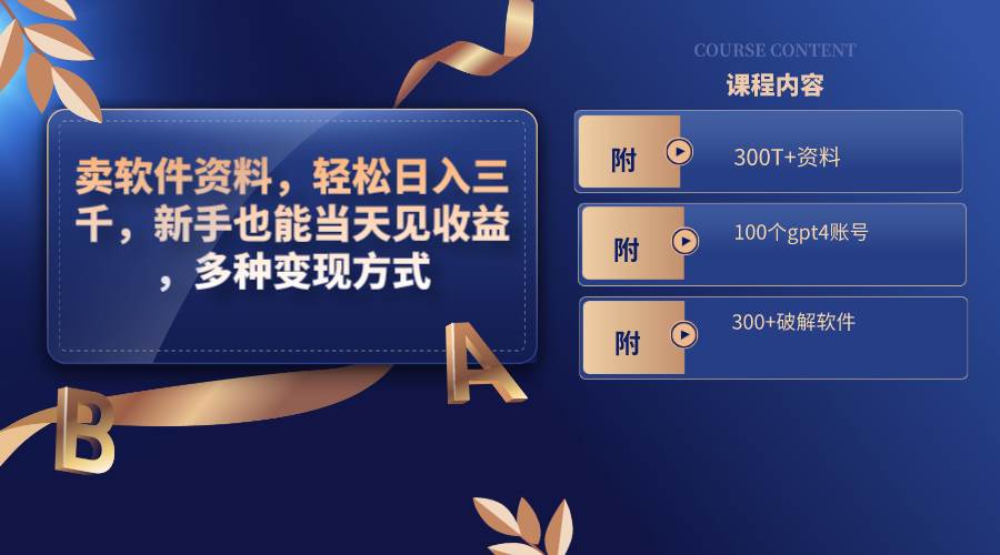 卖软件资料，轻松日入三千，新手也能当天见收益，多种变现方式，（附300T+资料，100个gpt4账号，300+破解软件）69网创吧-网创项目资源站-副业项目-创业项目-搞钱项目69网创吧