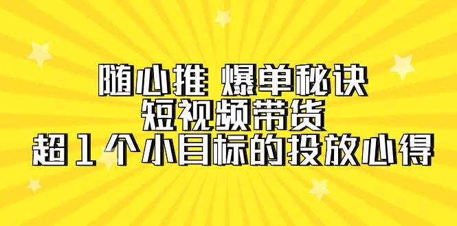 随心推 爆单秘诀，短视频带货-超1个小目标的投放心得（7节视频课）69网创吧-网创项目资源站-副业项目-创业项目-搞钱项目69网创吧