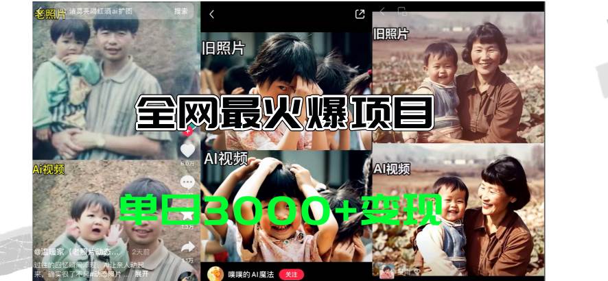 全网爆火的AI让老照片动起来教程，蹭热点日赚3000+，内含免费工具一键…69网创吧-网创项目资源站-副业项目-创业项目-搞钱项目69网创吧