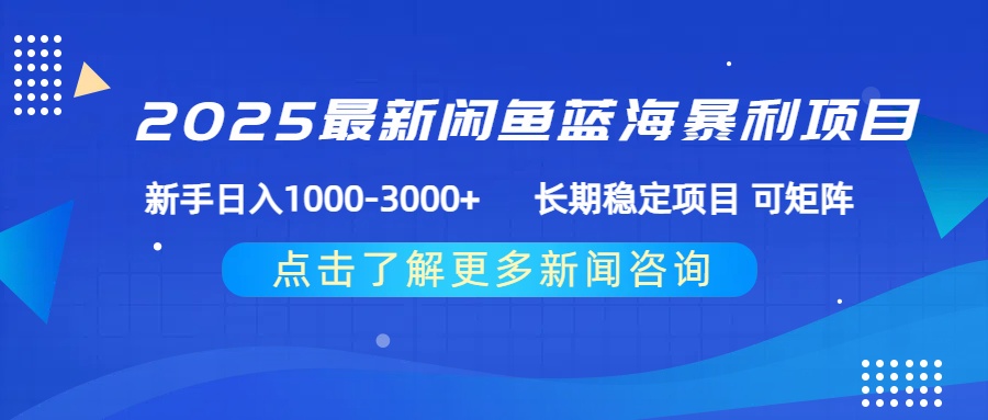 2025最新闲鱼蓝海暴利项目 ，新手日入1000-3000+ 长期稳定项目 可矩阵69网创吧-网创项目资源站-副业项目-创业项目-搞钱项目69网创吧