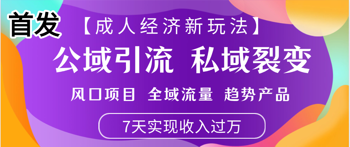 首发：【成人经济新玩法】市面独家玩法，风口项目、全域流量、趋势产品，7天实现月入过万69网创吧-网创项目资源站-副业项目-创业项目-搞钱项目69网创吧