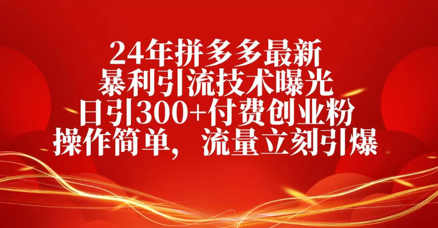 25年拼多多最新暴利引流技术曝光、日引300+付费创业粉操作简单，流量立刻引爆69网创吧-网创项目资源站-副业项目-创业项目-搞钱项目69网创吧