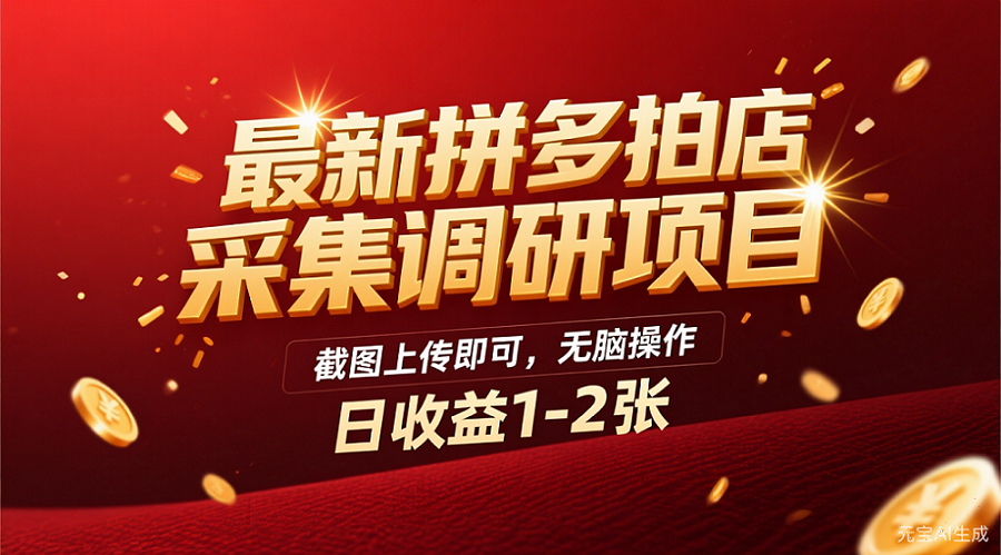 最新拼多多拍店采集调研项目，截图上传即可，无脑操作，日收益1-2张69网创吧-网创项目资源站-副业项目-创业项目-搞钱项目69网创吧
