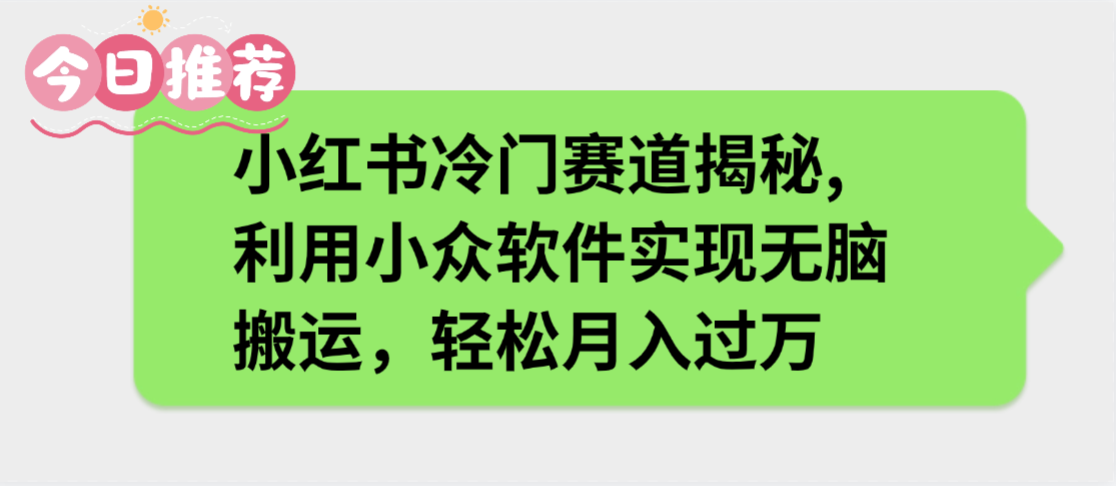 小红书冷门赛道揭秘,利用小众软件实现无脑搬运，轻松月入过万69网创吧-网创项目资源站-副业项目-创业项目-搞钱项目69网创吧