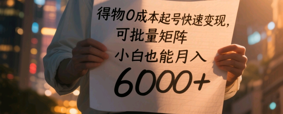 得物0成本起号快速变现，可批量矩阵，小白也能月入6000+69网创吧-网创项目资源站-副业项目-创业项目-搞钱项目69网创吧