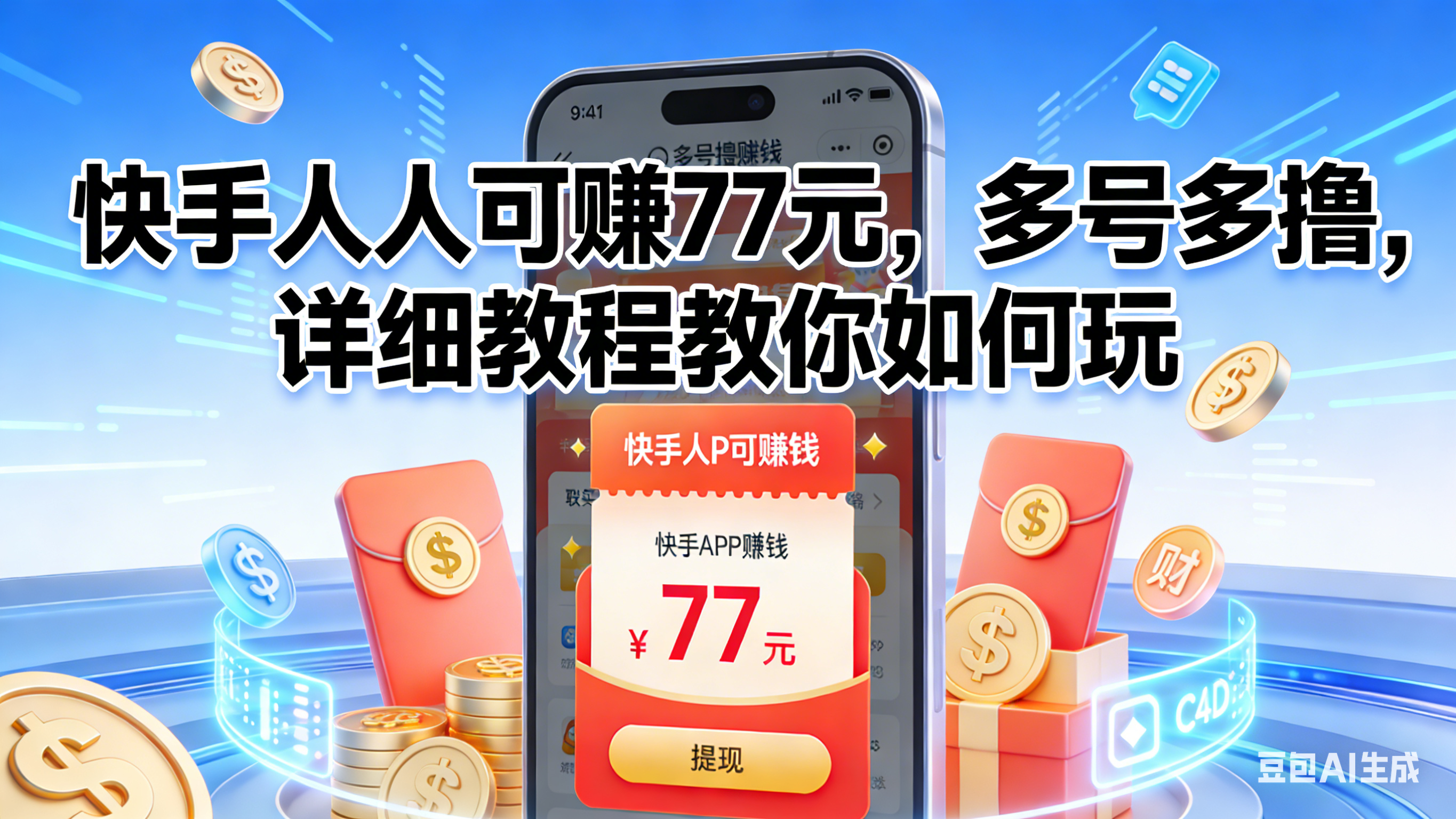 快手人人可赚77元，多号多撸，详细教程教你如何玩69网创吧-网创项目资源站-副业项目-创业项目-搞钱项目69网创吧