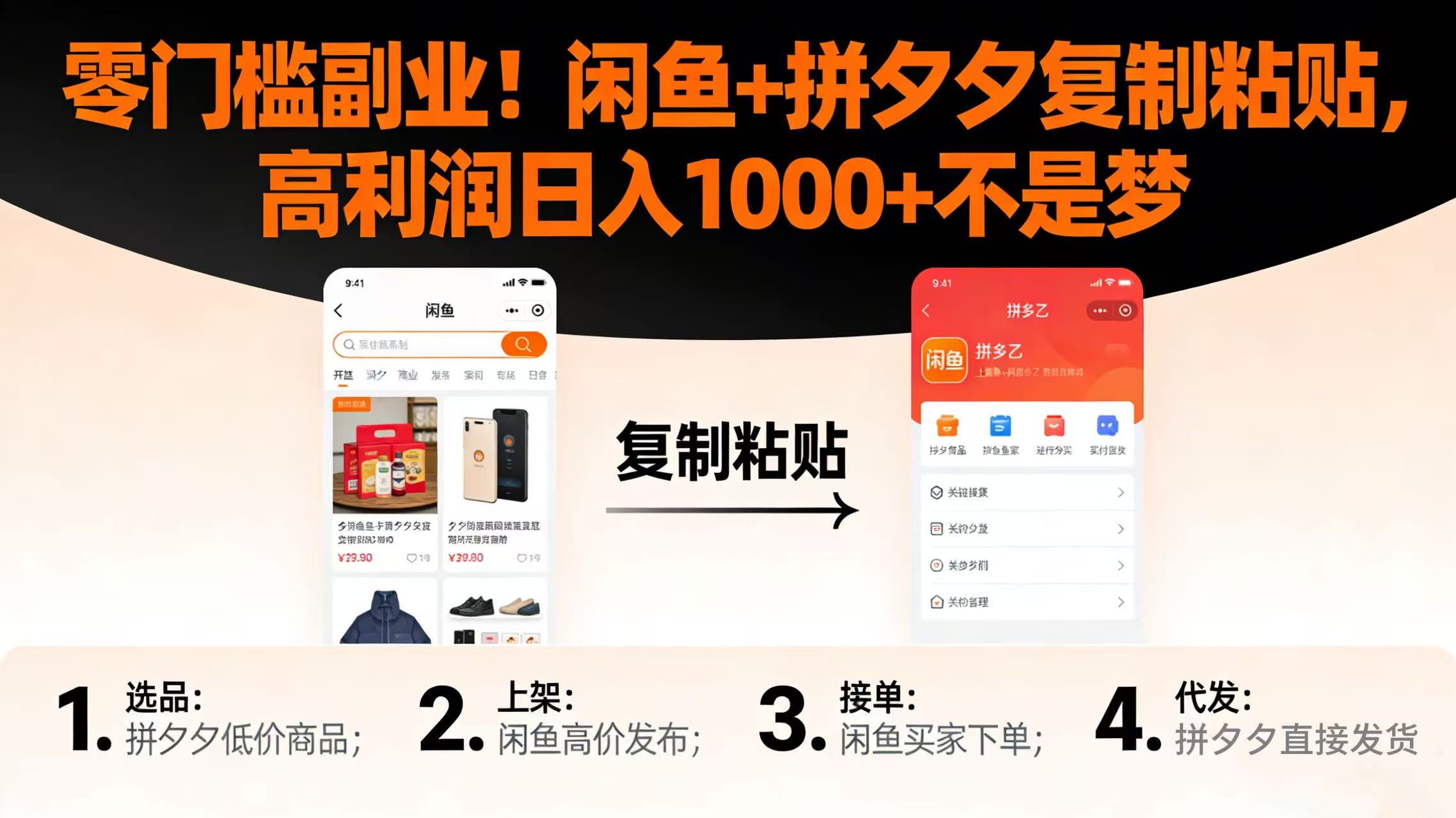 零门槛副业！闲鱼 + 拼夕夕复制粘贴，高利润日入 1000 + 不是梦69网创吧-网创项目资源站-副业项目-创业项目-搞钱项目69网创吧